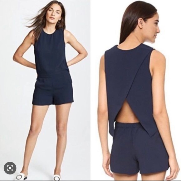 Club Monaco Lyndsey Romper Navy Blue Sz 0 - Picture 1 of 7
